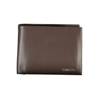 Calvin Klein Marrone leather men's wallet with multiple card slots and sleek design, shown open with visible interior compartments.