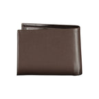 Calvin Klein men's brown leather wallet with multiple card slots and a sleek design, shown on a plain background.