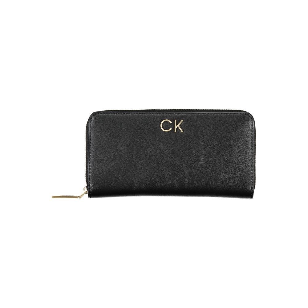 Black Calvin Klein women's wallet made of polyester, featuring a sleek design with multiple card slots and a smooth finish.