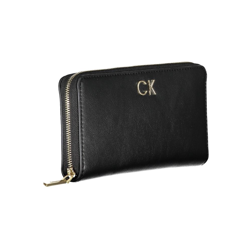 Black Calvin Klein women's wallet made of polyester with multiple card slots and a sleek, minimalist design.