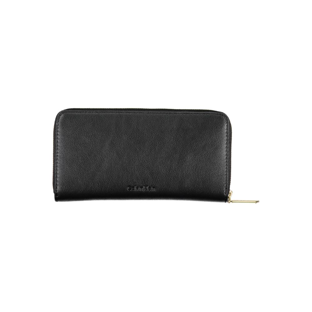 Black Calvin Klein women's wallet made of polyester with multiple card slots and a sleek design.