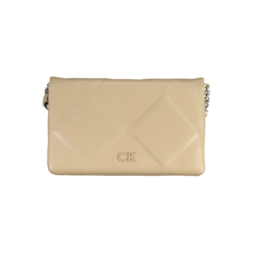 Calvin Klein beige polyester women's shoulder bag with sleek design and adjustable strap, ideal for casual or professional use.