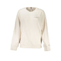 Beige cotton women's sweatshirt by Tommy Hilfiger with crew neckline and relaxed fit, displayed on a hanger.