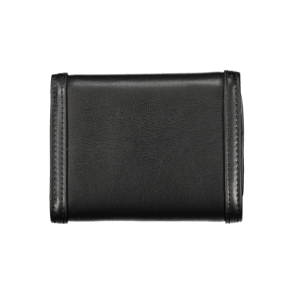 Tommy Hilfiger black polyurethane women's wallet with multiple card slots and a sleek, compact design.