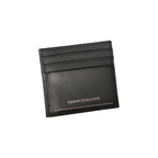 Black leather men's wallet by Tommy Hilfiger with multiple card slots and a sleek, minimalist design.