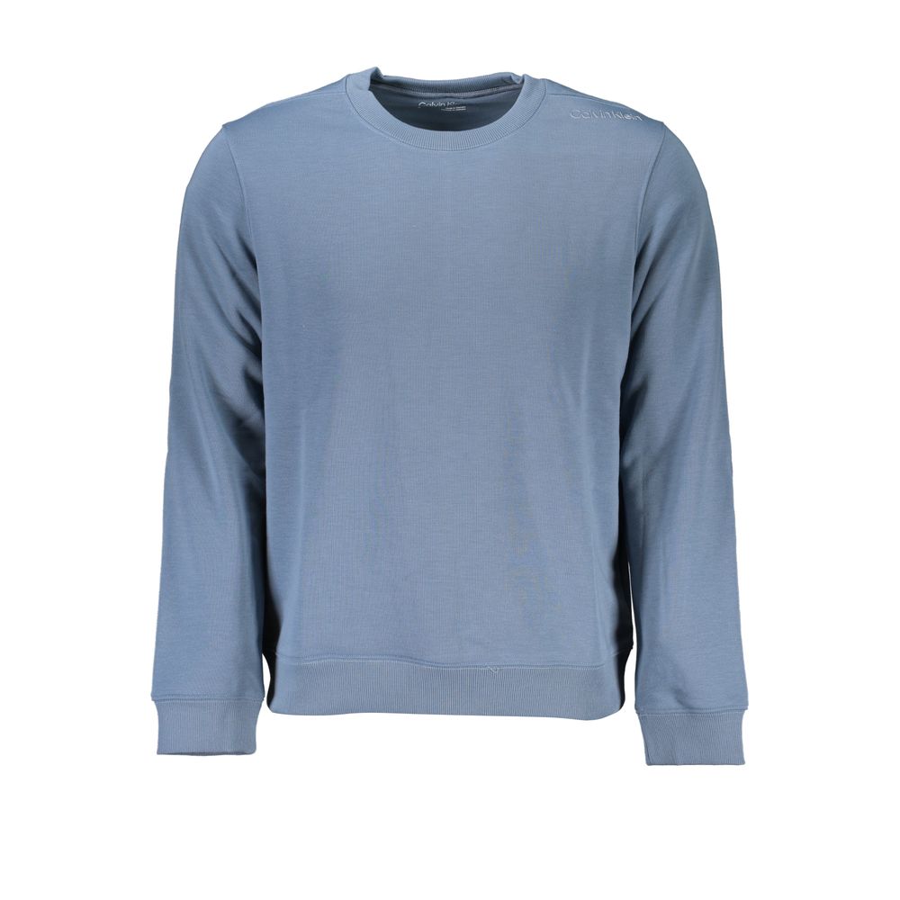 Calvin Klein blue polyester men's sweatshirt with a crew neck and long sleeves, featuring the Calvin Klein logo on the chest.