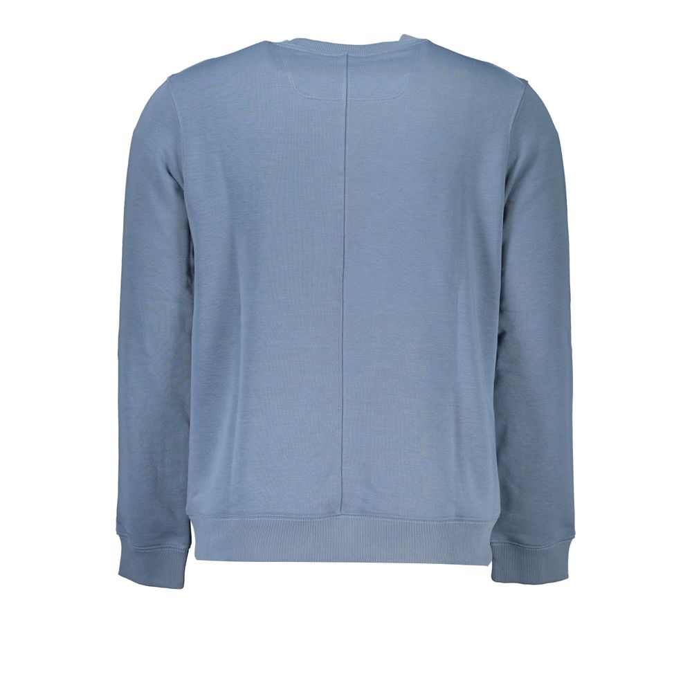 Calvin Klein blue polyester men's sweatshirt with crew neckline and long sleeves, casual athletic style.