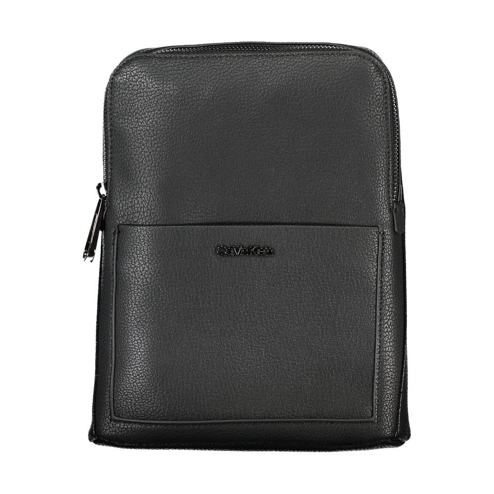 Calvin Klein black polyurethane men's shoulder bag with sleek design and adjustable strap, ideal for everyday use.