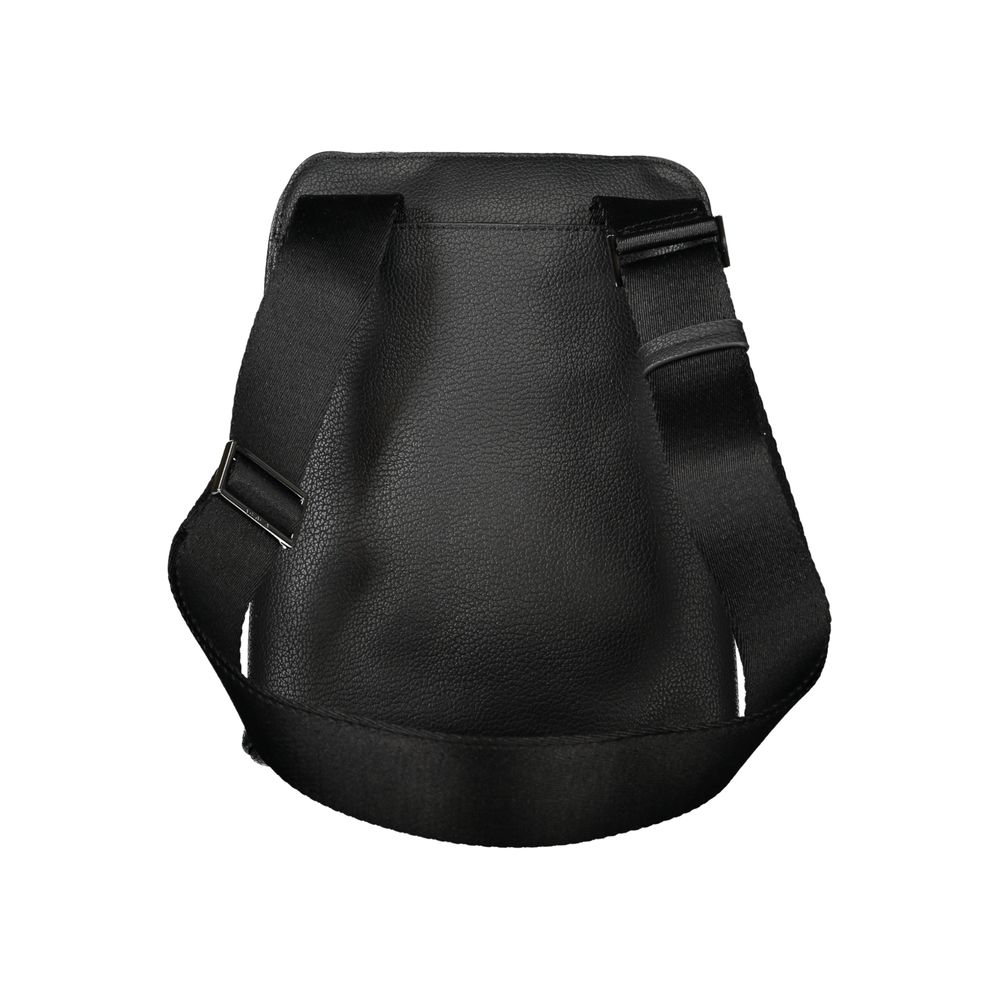Calvin Klein black polyurethane men's shoulder bag with adjustable strap and sleek design, ideal for everyday use.