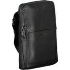 Calvin Klein black polyurethane men's shoulder bag with adjustable strap and sleek design.