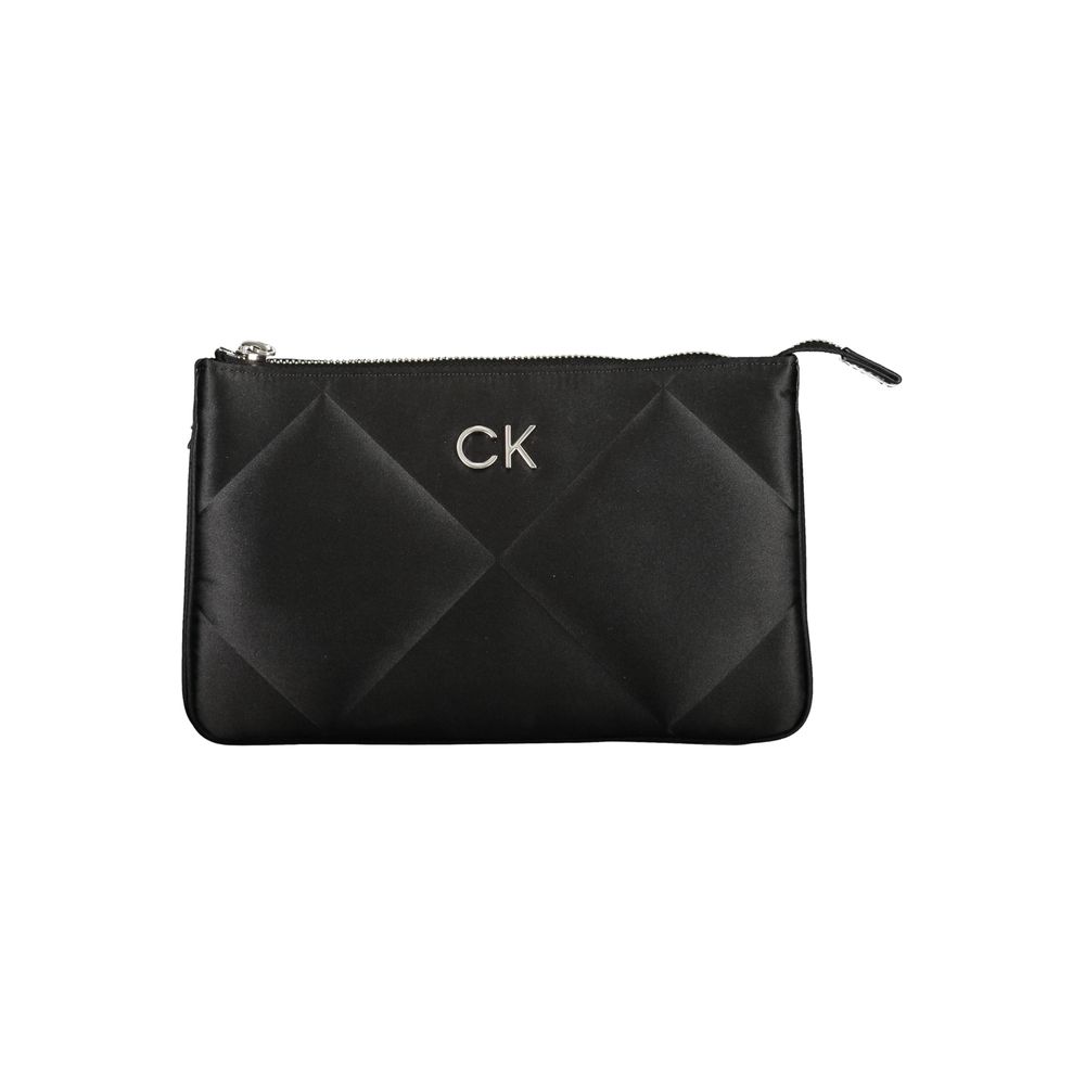 Black Calvin Klein polyester shoulder bag for women with sleek design and adjustable strap, ideal for everyday use.