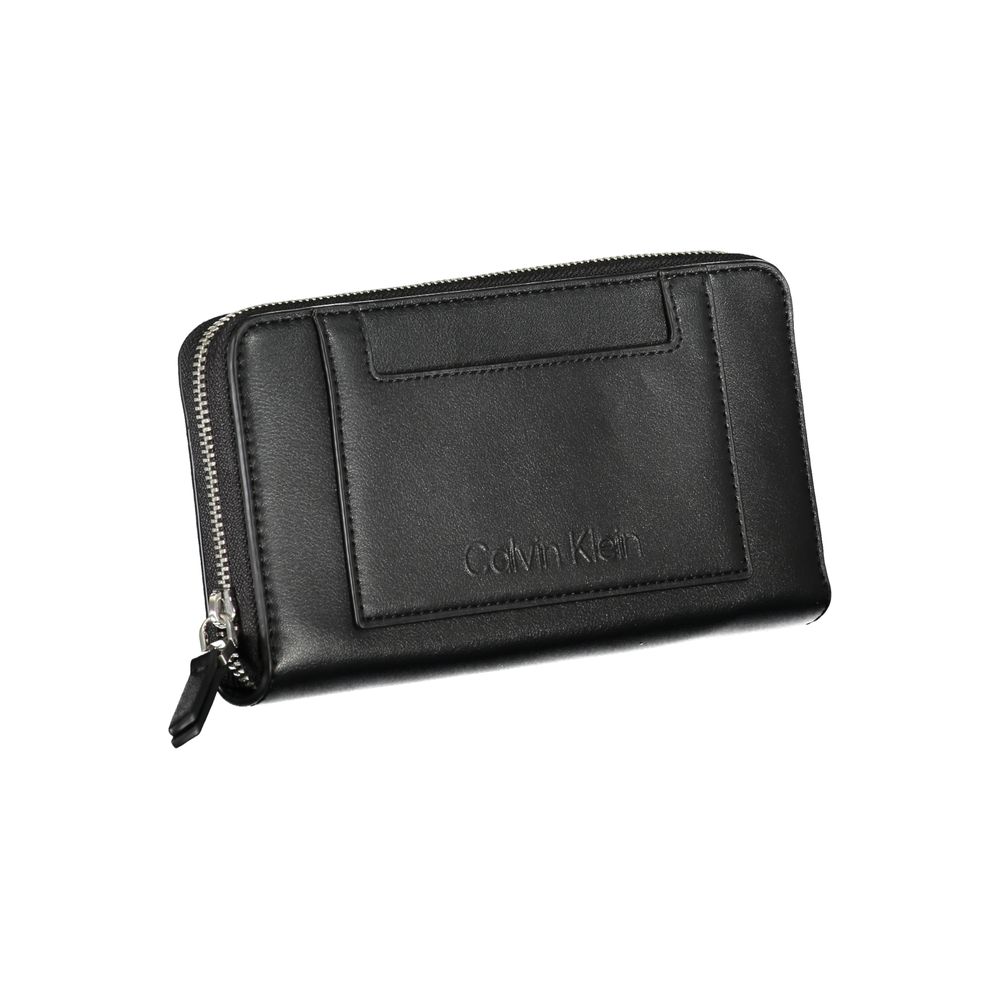 Black Calvin Klein women's wallet made of polyester, featuring a sleek design and multiple card slots.