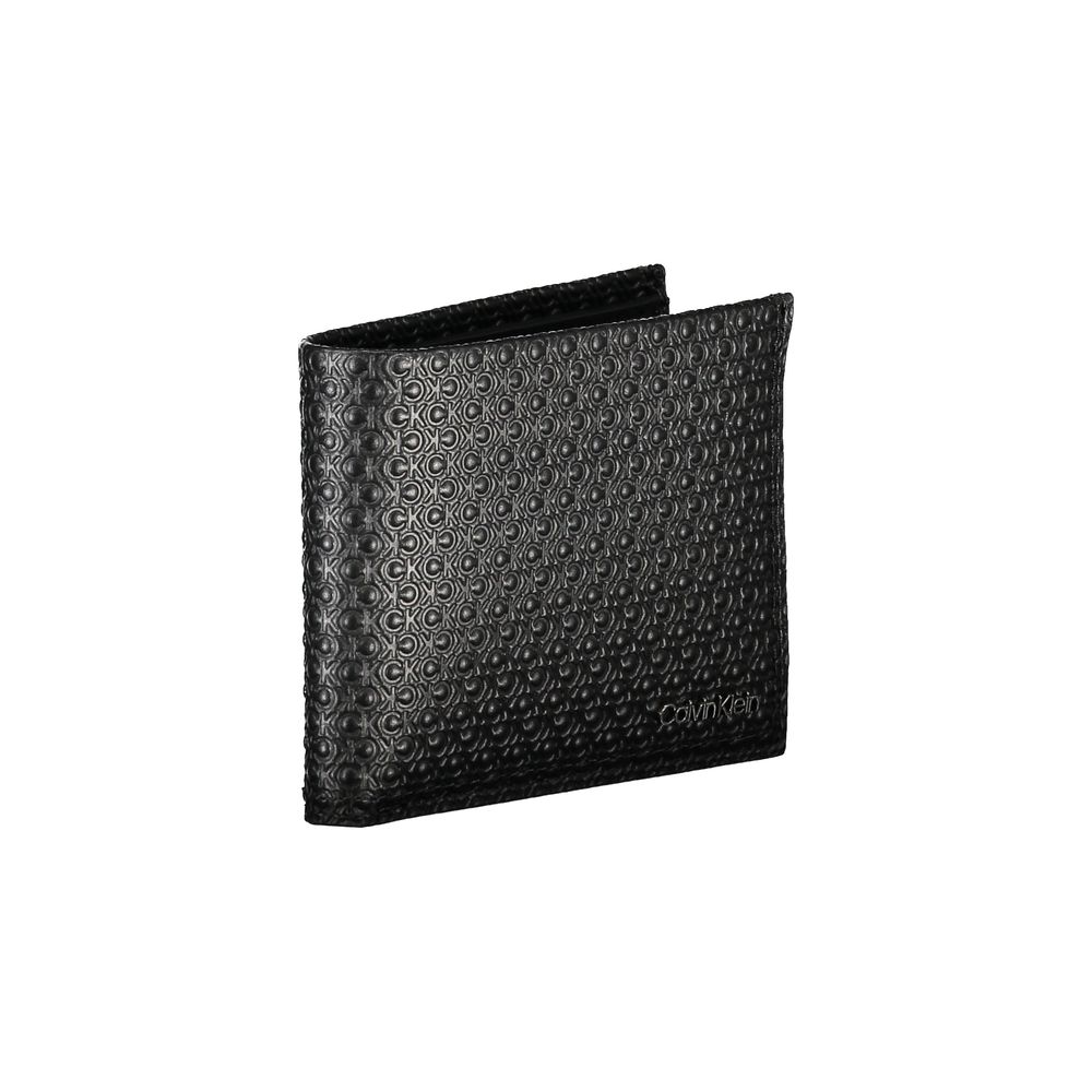 Calvin Klein black leather men's wallet with multiple card slots and a sleek, minimalist design.