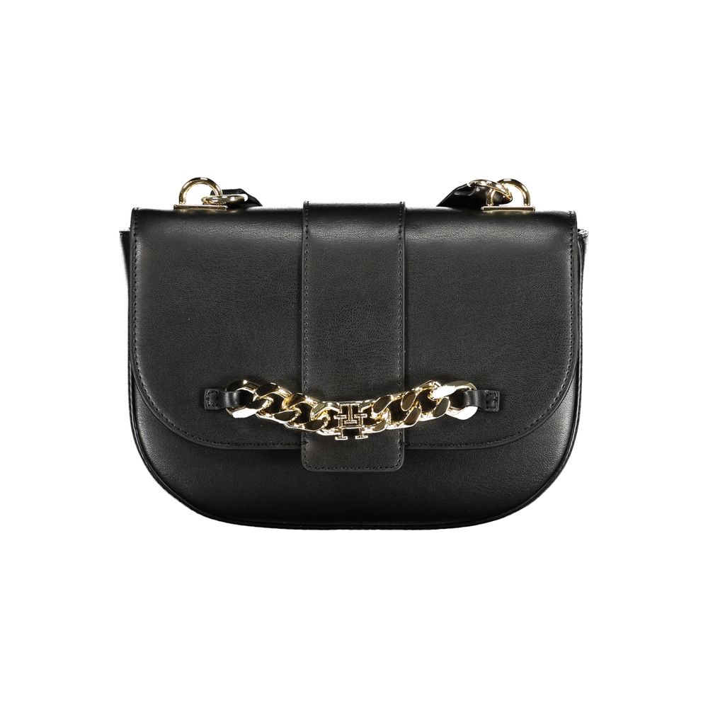Tommy Hilfiger Nero poliuretano women’s handbag with sleek design and sturdy handles, featuring the iconic logo emblem.