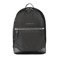 Tommy Hilfiger black polyester men's backpack with adjustable straps and multiple compartments.
