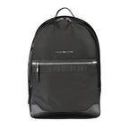 Tommy Hilfiger black polyester men's backpack with adjustable straps and multiple compartments.