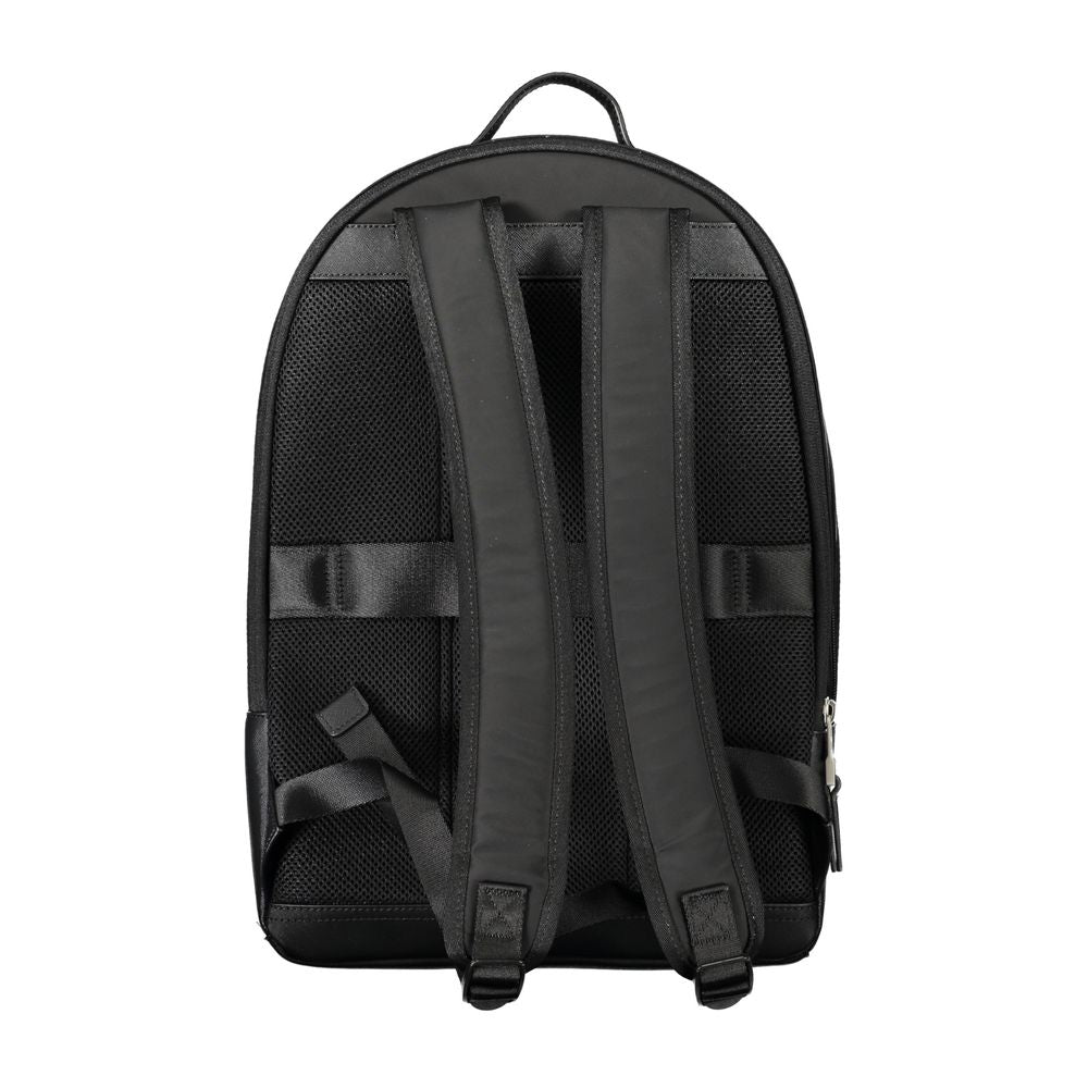 Tommy Hilfiger black polyester men's backpack with adjustable straps and front zip pocket, stylish and functional for everyday use.