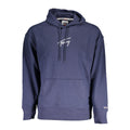 Tommy Hilfiger blue cotton men's hoodie sweatshirt with front pocket and drawstrings, casual and comfortable apparel.
