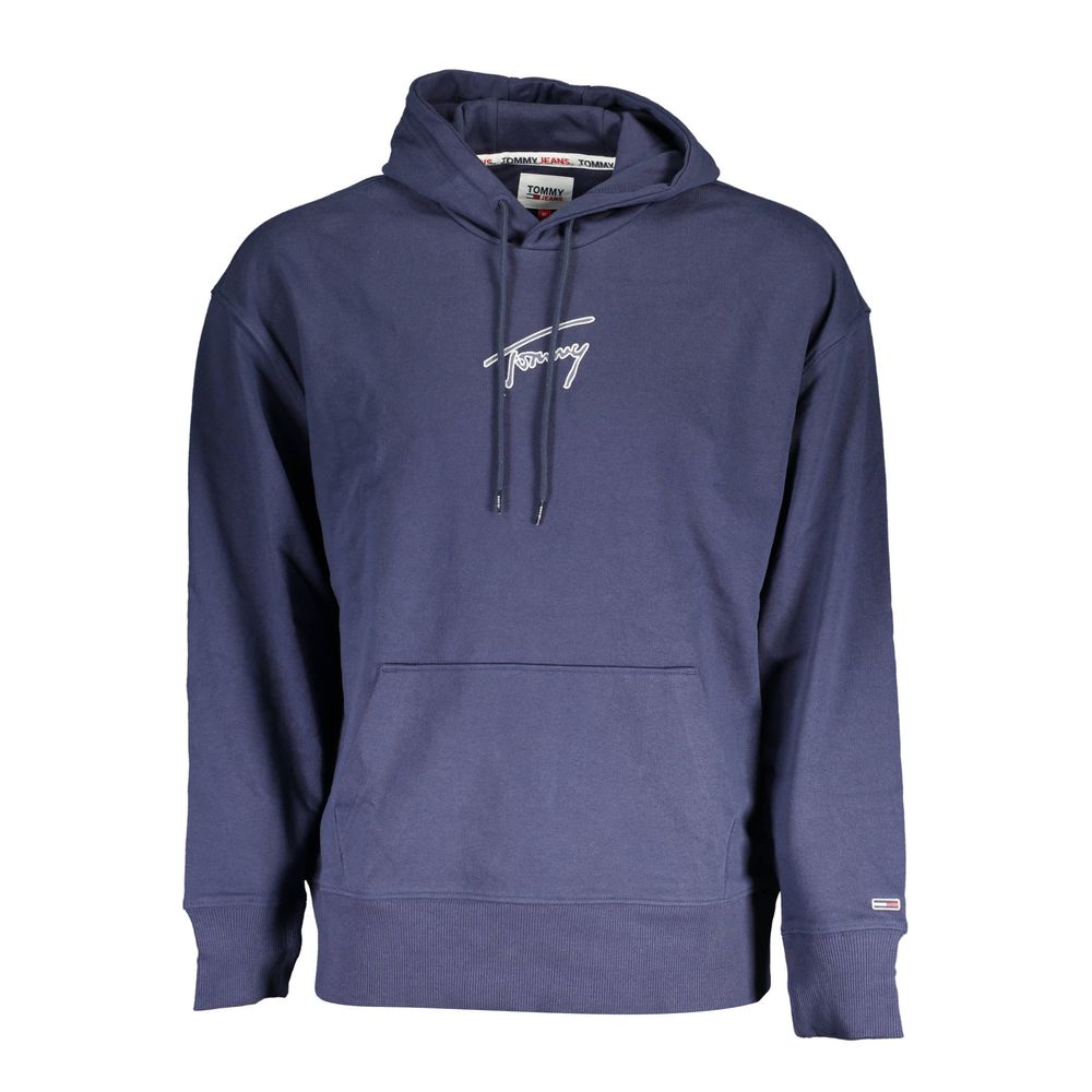 Tommy Hilfiger blue cotton men's hoodie sweatshirt with front pocket and drawstrings, casual and comfortable apparel.