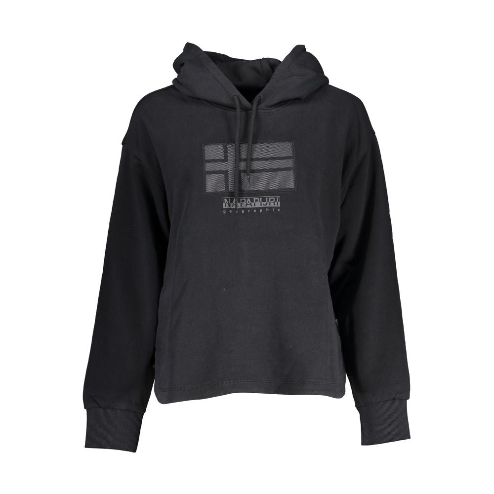 Black cotton women's hoodie by Napapijri, featuring a casual fit with a hood and long sleeves.