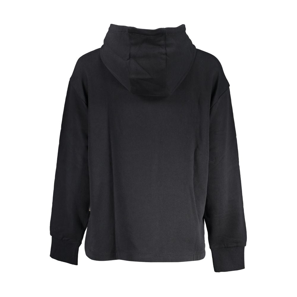 Black Napapijri cotton women's hoodie with a relaxed fit and minimalist design, featuring a hood and long sleeves.