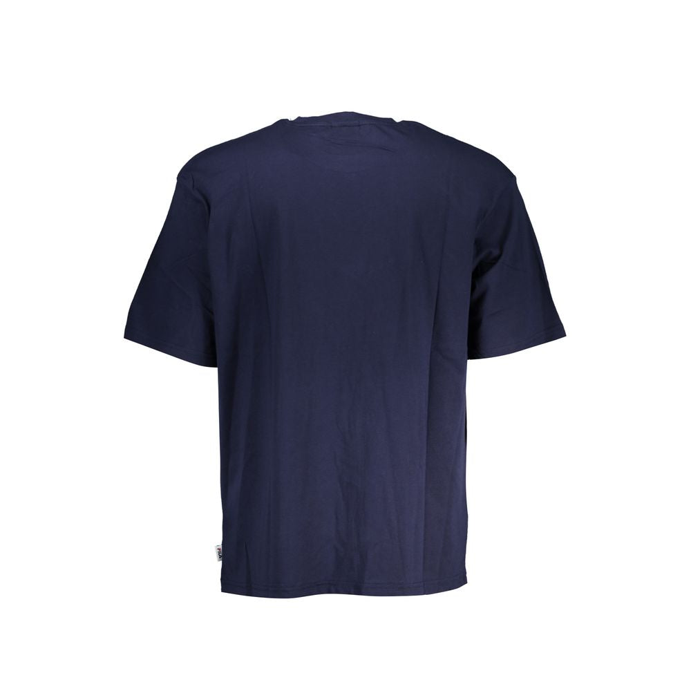 Blue cotton men's T-shirt by Fila, front view showing classic crew neck and logo detail on the chest.