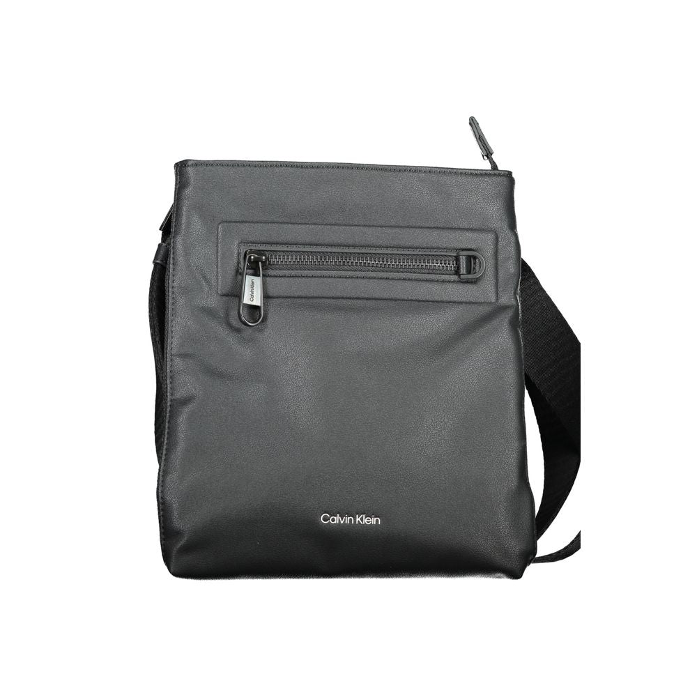 Black Calvin Klein men's shoulder bag made of polyester with adjustable strap and sleek design.