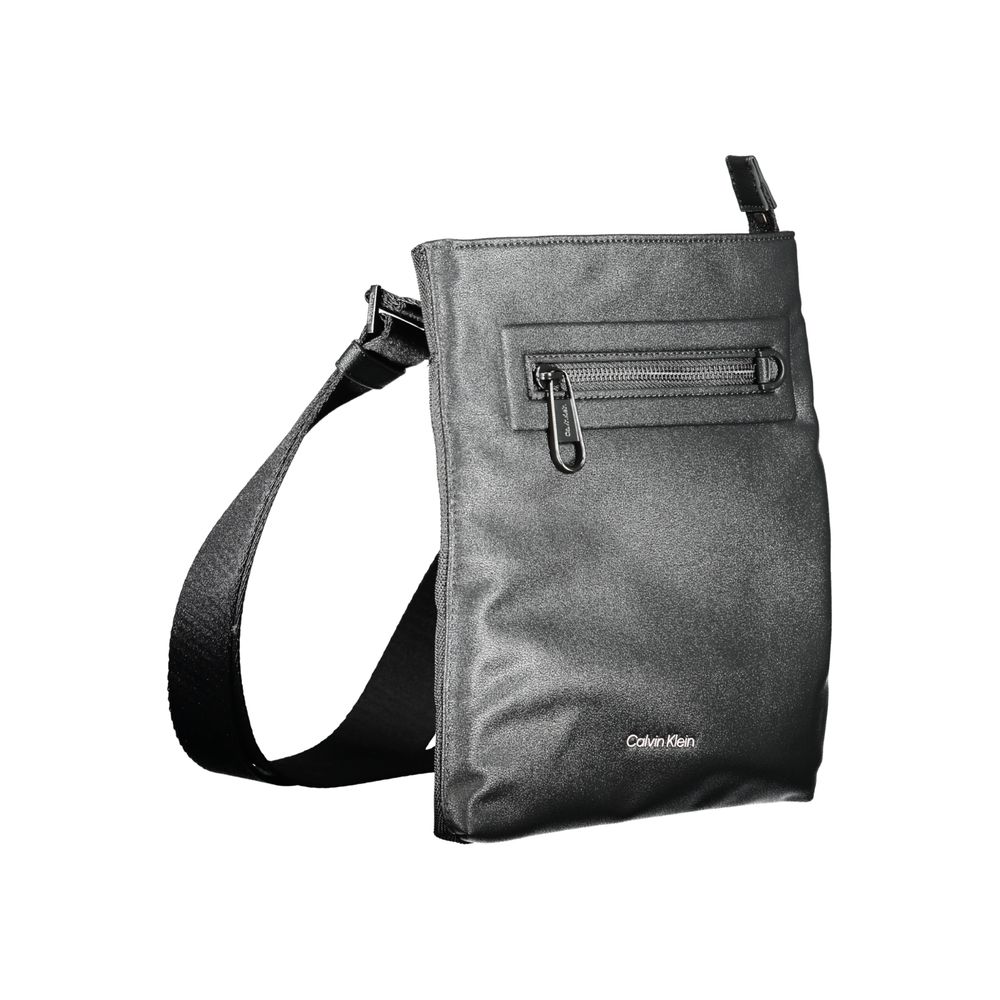 Calvin Klein black polyester men's shoulder bag with adjustable strap and sleek design for everyday use.