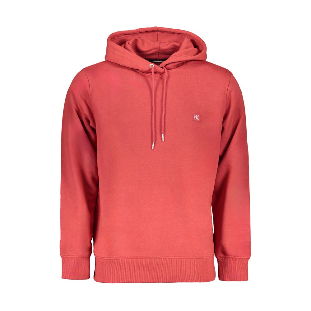 Red Calvin Klein men's cotton sweatshirt with a crewneck and long sleeves, displayed on a plain background.