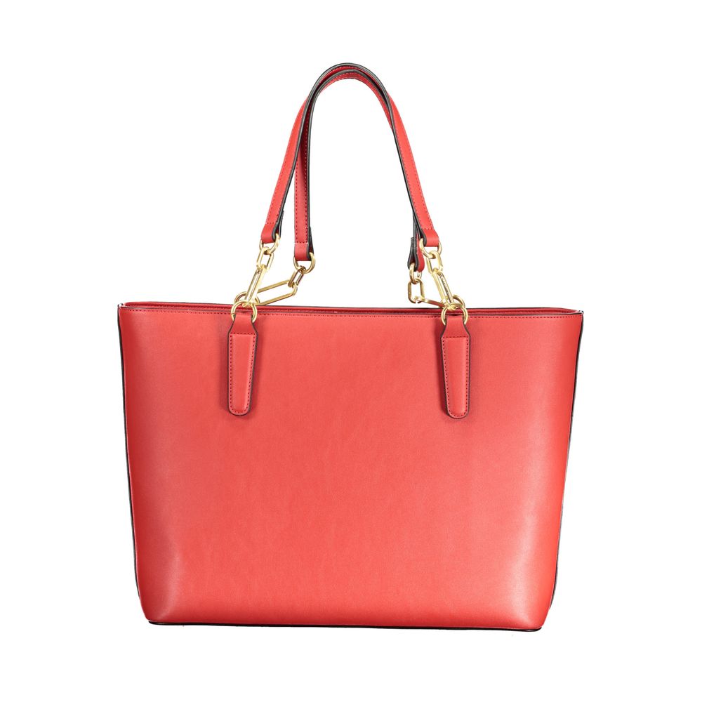 Mario Valentino Rosso polyurethane women's handbag with sleek design and top handles, stylish and versatile for everyday use.