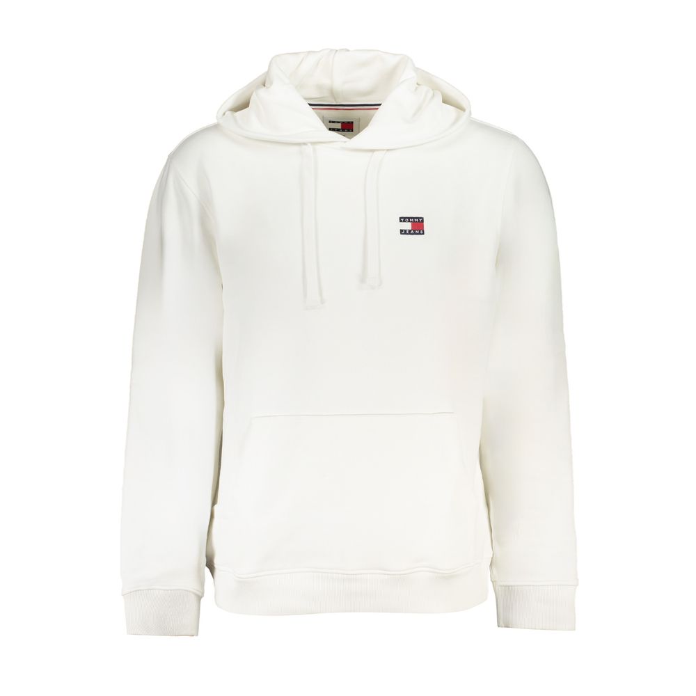 White cotton men's sweatshirt hoodie by Tommy Hilfiger with a casual fit and logo detail on the front.