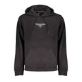 Black cotton men's sweatshirt hoodie by Tommy Hilfiger featuring a drawstring hood and logo detail on the front.