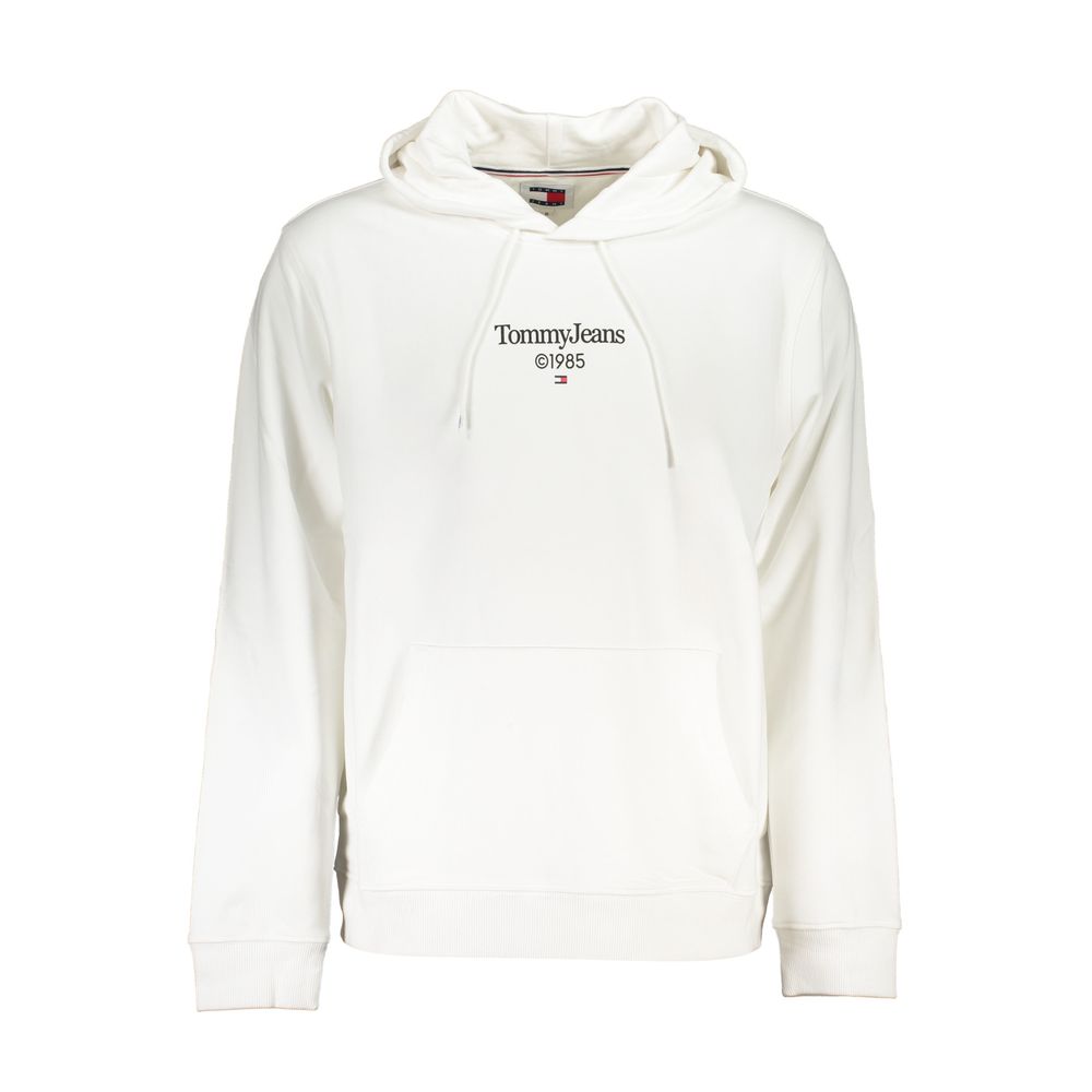 White cotton men's hoodie sweatshirt by Tommy Hilfiger, featuring a hood and casual fit, displayed on a plain background.