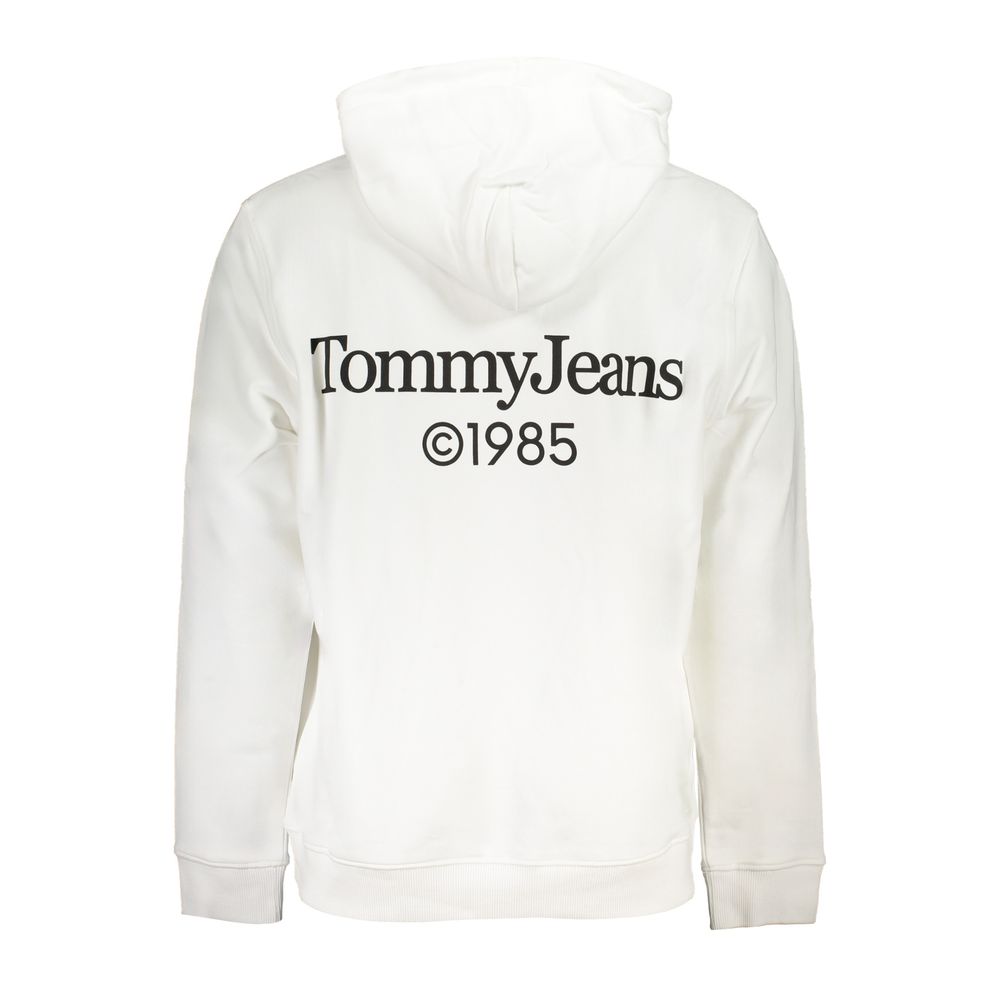 White cotton men's hoodie sweatshirt by Tommy Hilfiger with a hood, featuring a casual fit and subtle branding details.