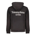 Black cotton men's sweatshirt hoodie by Tommy Hilfiger, with a front logo and casual fit, shown on a plain background.