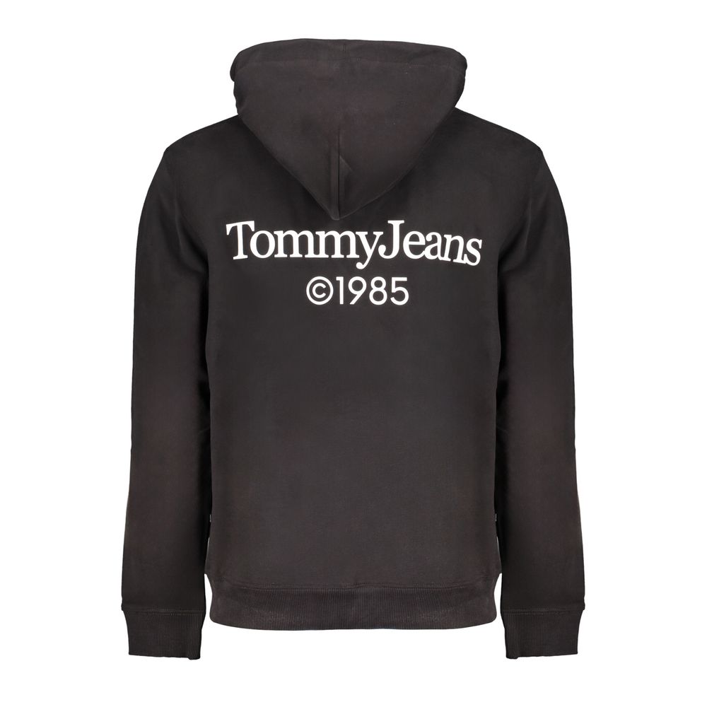 Black cotton men's sweatshirt hoodie by Tommy Hilfiger, with a front logo and casual fit, shown on a plain background.
