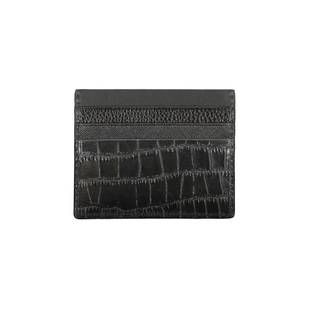Tommy Hilfiger black leather men's wallet with multiple card slots and a sleek, classic design.