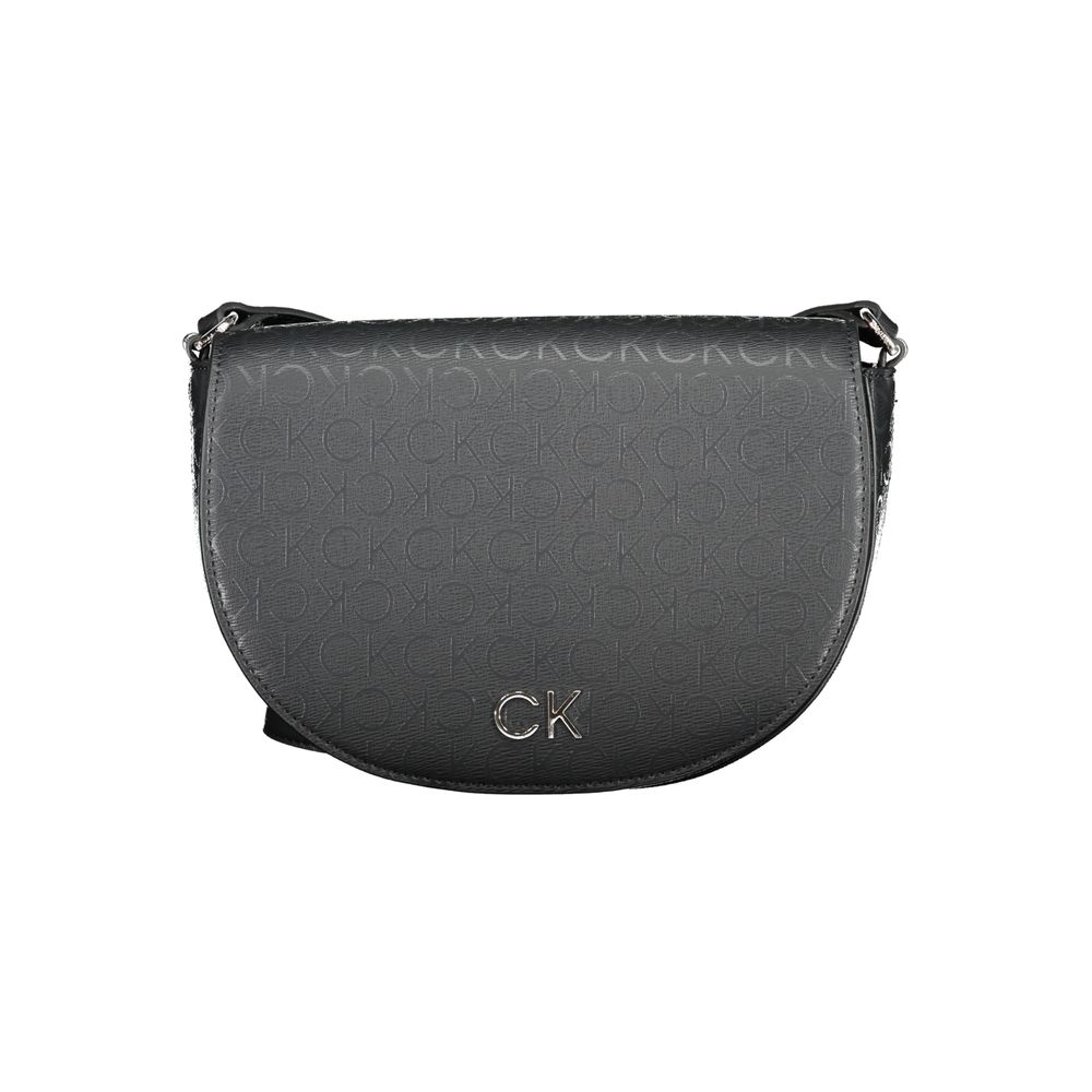 Calvin Klein black polyurethane women's shoulder bag with sleek design and adjustable strap, stylish and functional accessory.