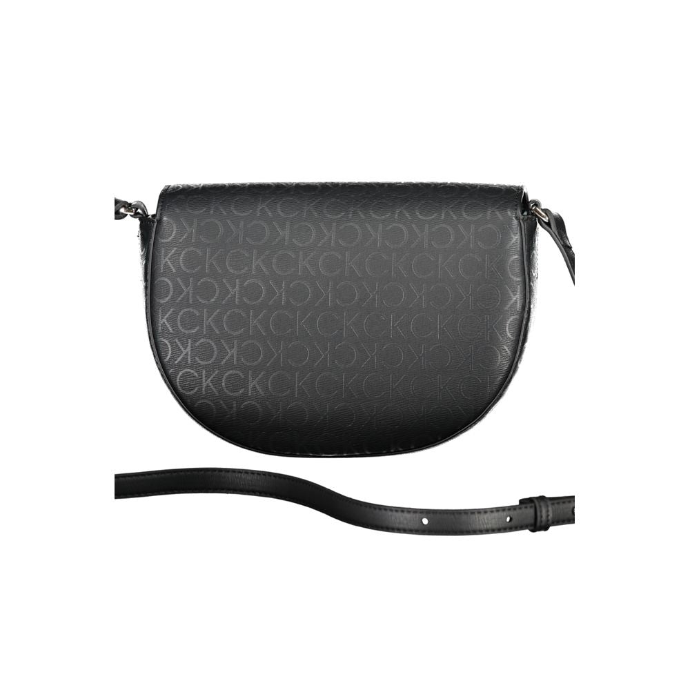 Black Calvin Klein polyurethane women's shoulder bag with sleek design and adjustable strap, perfect for stylish everyday use.
