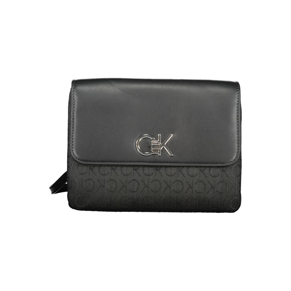Black polyester women's handbag by Calvin Klein with sleek design and subtle logo detailing.