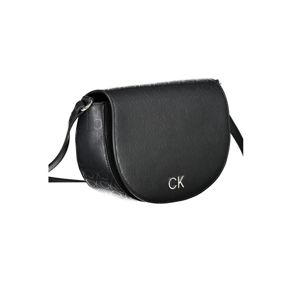 Black Calvin Klein polyurethane shoulder bag for women with sleek design and adjustable strap, stylish accessory.