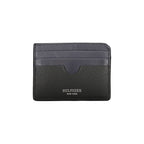 Black leather men's wallet by Tommy Hilfiger with multiple card slots and a sleek, classic design.