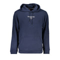 Tommy Hilfiger blue cotton men's sweatshirt displayed on a hanger with a crew neck and long sleeves.