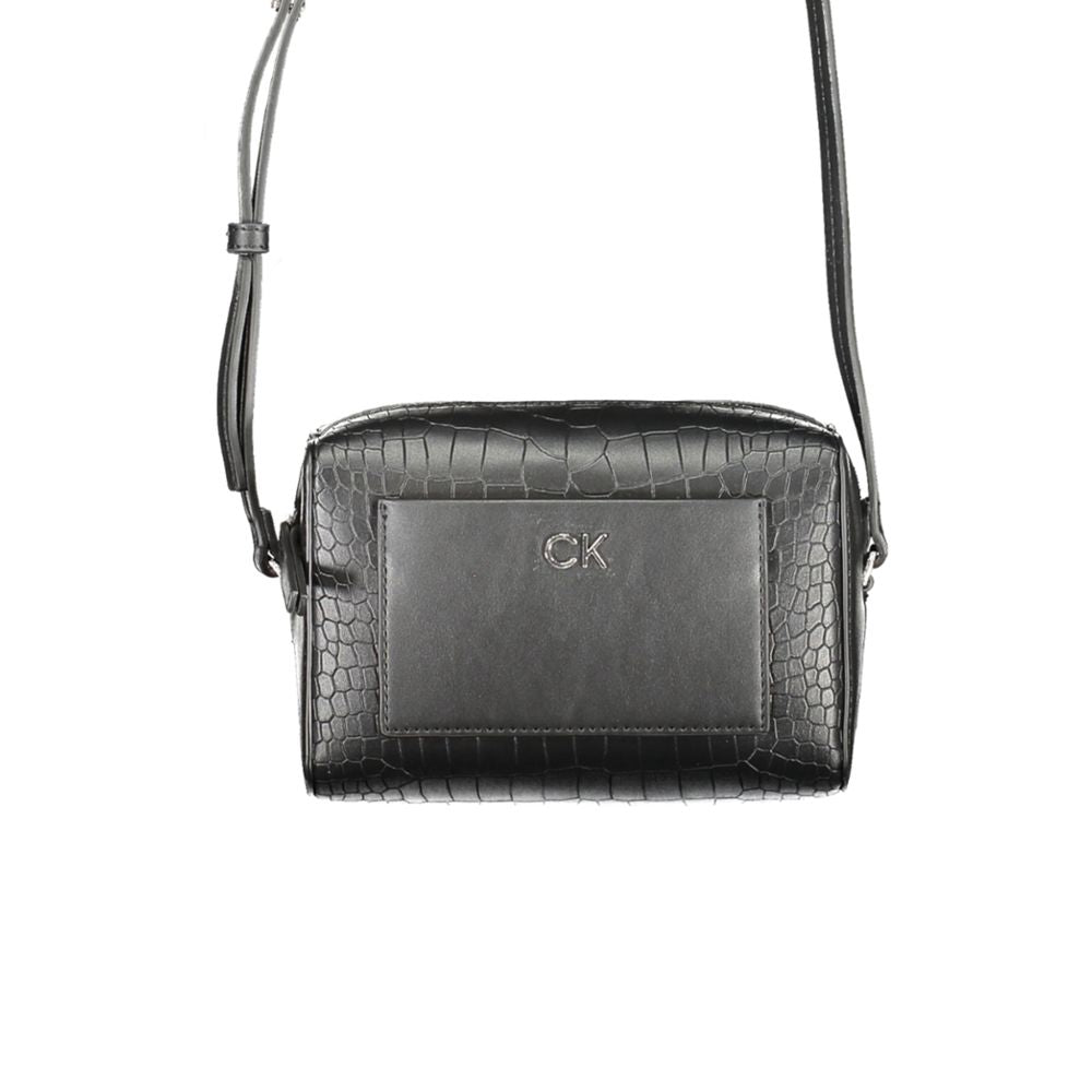 Black Calvin Klein polyester shoulder bag for women with adjustable strap and minimalist design, suitable for everyday use.