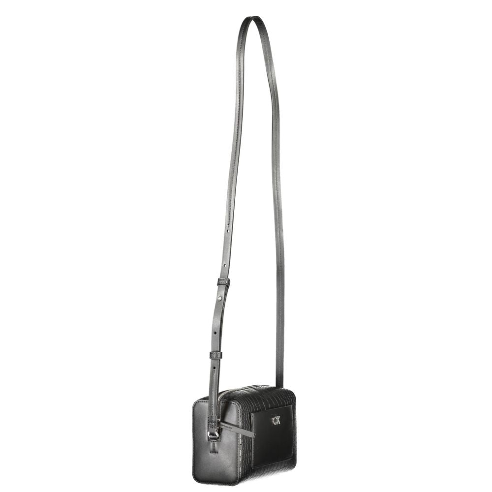 Black Calvin Klein polyester women's shoulder bag with sleek design and adjustable strap, ideal for everyday use.