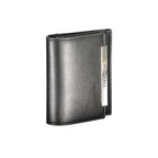 Black Calvin Klein women's wallet made of polyurethane, featuring a sleek design with multiple card slots and a zippered coin compartment.