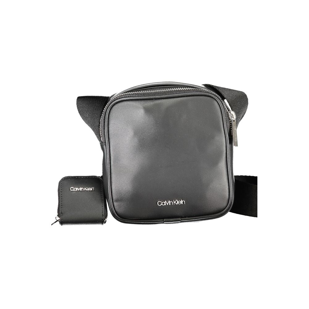 Black Calvin Klein polyurethane men's shoulder bag with adjustable strap and minimalist design, suitable for everyday use.