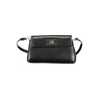 Calvin Klein black polyester women's handbag with sleek design and top handles, perfect for everyday use.