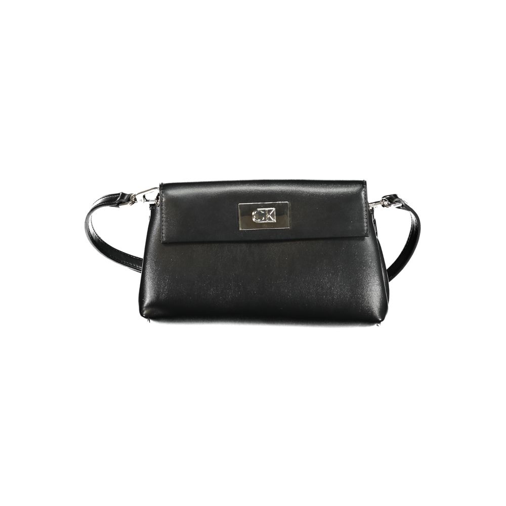 Calvin Klein black polyester women's handbag with sleek design and top handles, perfect for everyday use.