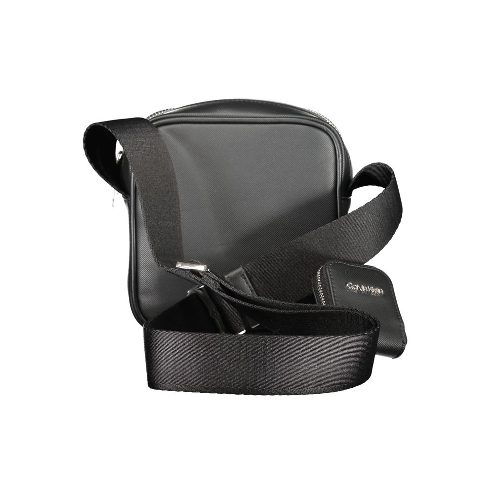 Calvin Klein black polyurethane men's shoulder bag with adjustable strap and sleek design, perfect for everyday use.